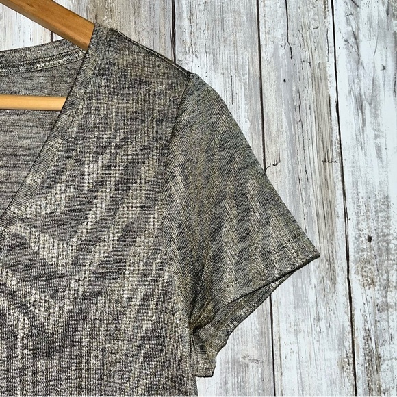 White House Black Market Metallic Sheer Zebra Print V-Neck Tee - Picture 2 of 5